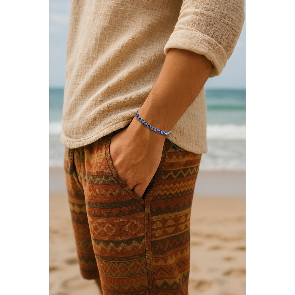 Boho Surfer Bracelet Men & Women (Black & White Stripes)