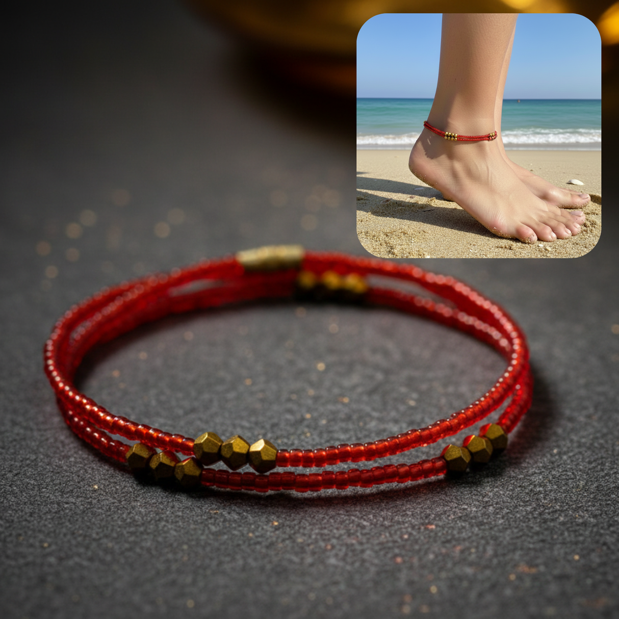 Triple k&s Neue Fußkettchen Damen Set Fußband Fußkette Strand Boho Ethno Hippie Fußschmuck