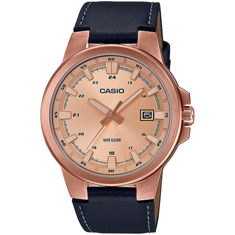 Casio watch Men's watch Classic watch Analog watch (easy-to-read display) Stainless steel watch Leather strap Quartz watch (reliable movement) 42mm watch (versatile size) Buckle clasp (comfortable and secure) Date indicator 5 ATM water resistance Comfortable watch Stylish watch Sophisticated watch Durable watch Everyday watch Dress watch Leather band (optional)