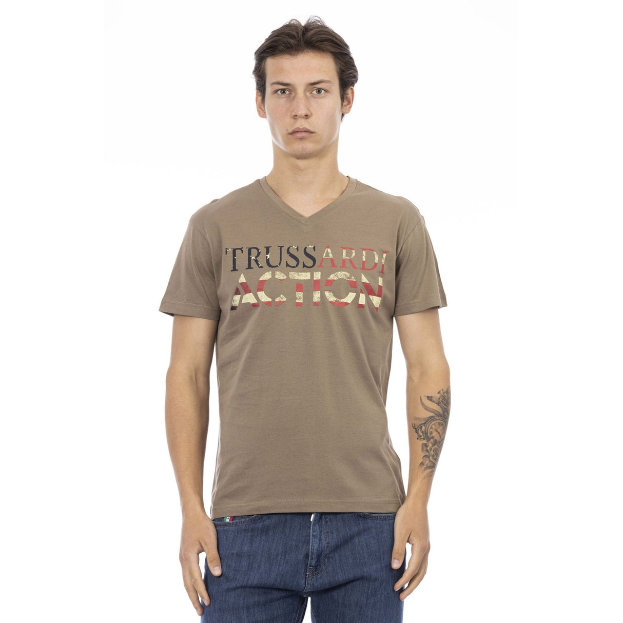 Trussardi Men's Spring/Summer Round Neck T-Shirt Men's Spring/Summer Round Neck T-Shirt Trussardi Men's T-Shirt Men's Cotton-Blend T-Shirt Soft Cotton-Viscose T-Shirt Trussardi Logo Print Tee Italian Designer Men's T-Shirt