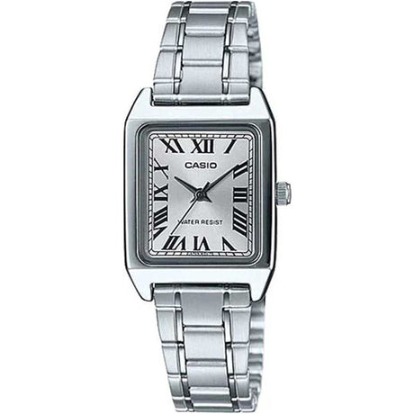 Casio watch Women's watch Classic watch (simple and elegant) Everyday watch Dress watch (optional) Analog watch (easy-to-read display) Stainless steel watch Stainless steel strap (comfortable and secure) Quartz watch (reliable movement) 22mm watch (petite size) Deployante clasp (secure and stylish) Mineral crystal glass (optional) 3 ATM water resistant