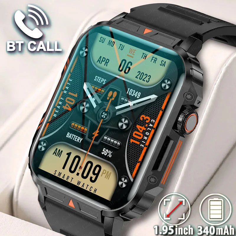 ساعة ذكية رياضية عسكرية خارجية GPS للرجال 1.95 بوصة معدل ضربات القلب الأكسجين في الدم بلوتوث ساعات ذكية للرجال لنظام Android IOS