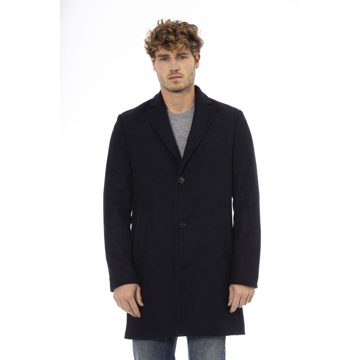 Men's coat Wool-blend coat Fall Winter collection Button-up coat Long sleeve coat 3 pockets coat Solid color coat Visible logo