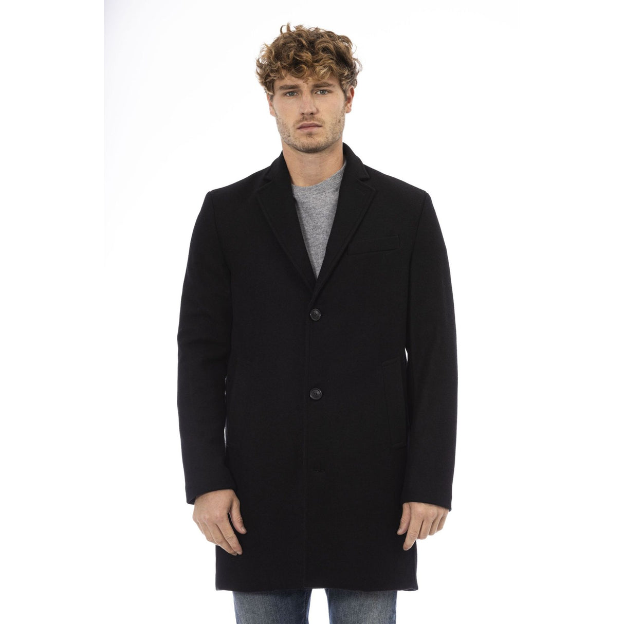 Men's coat Wool-blend coat Fall Winter collection Button-up coat Long sleeve coat 3 pockets coat Solid color coat Visible logo