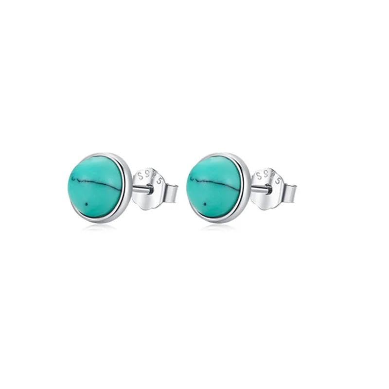 TRIPLE K&S 925 Sterling Silver 1x set of stud earrings with turquoise blue 6mm gemstones, for women and girls Gift Christmas Valentine's Moonstone Implant Quality Earrings