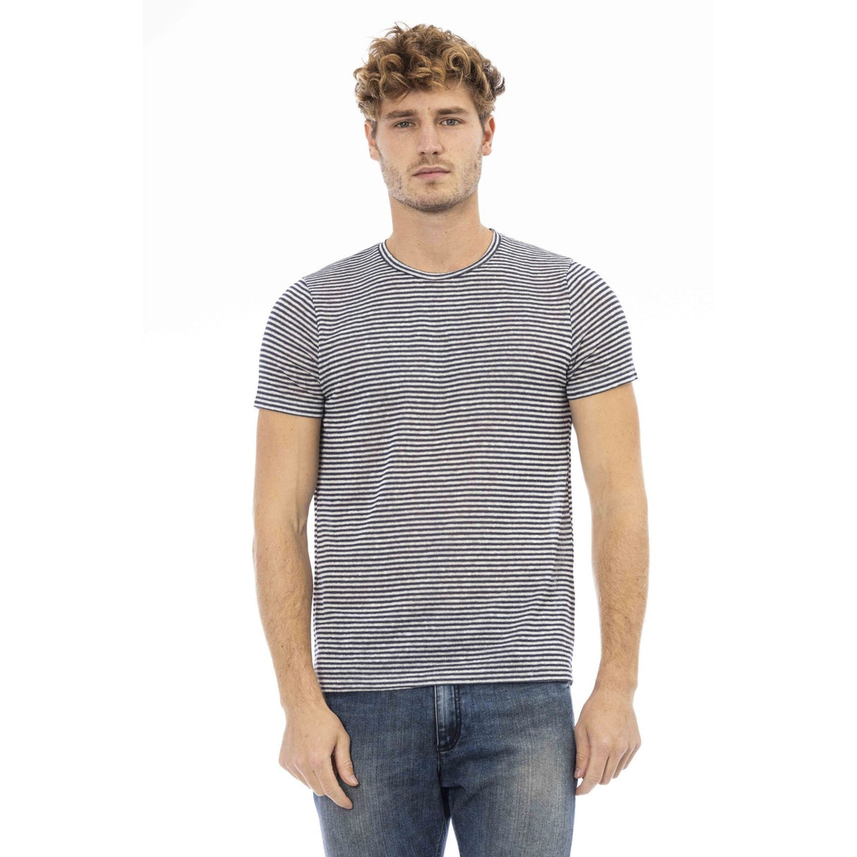 Men's t-shirt Lightweight t-shirt Classic t-shirt Breathable t-shirt Comfortable t-shirt Italian-made t-shirt Short-sleeve t-shirt Crewneck t-shirt Striped t-shirt Linen-blend 