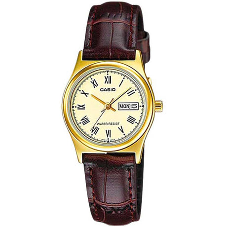 Women's Watch 3-Hand Analog Dial with Brand Logo Clean and Classic Design Genuine Leather Strap for Comfort and Style Buckle Closure for Secure Fit Reliable Quartz Movement 25mm Case Size - Perfect for Smaller Wrists Scratch-Resistant Mineral Crystal Original Packaging Included