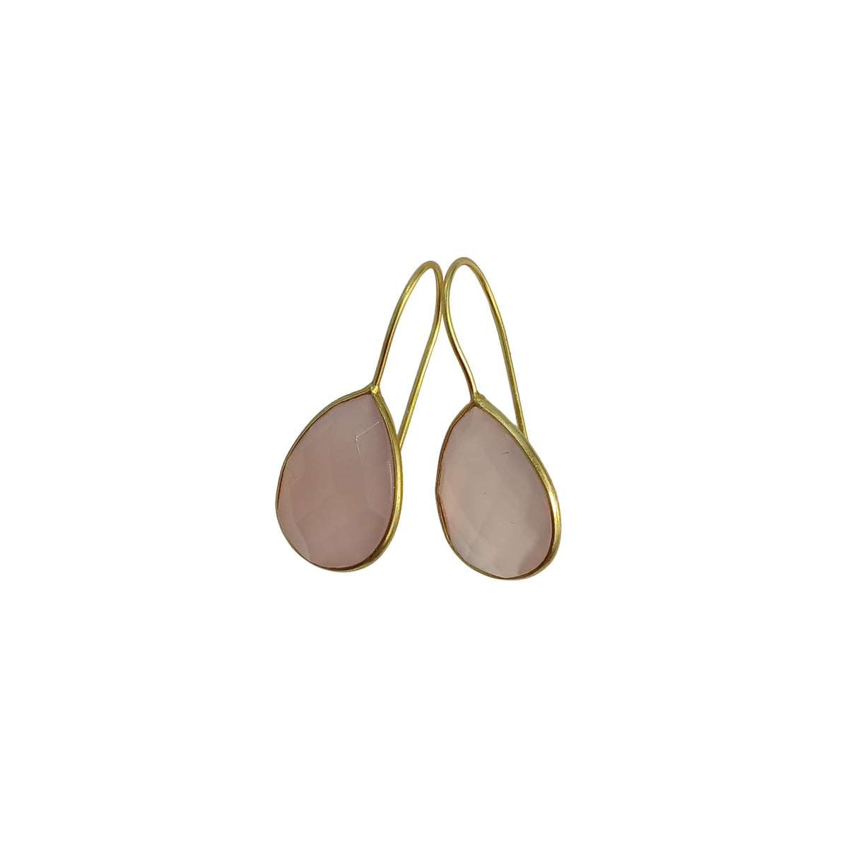 Gold Plated 925 Sterling Silver Hook Earrings Moonstone (Rose Quartz)