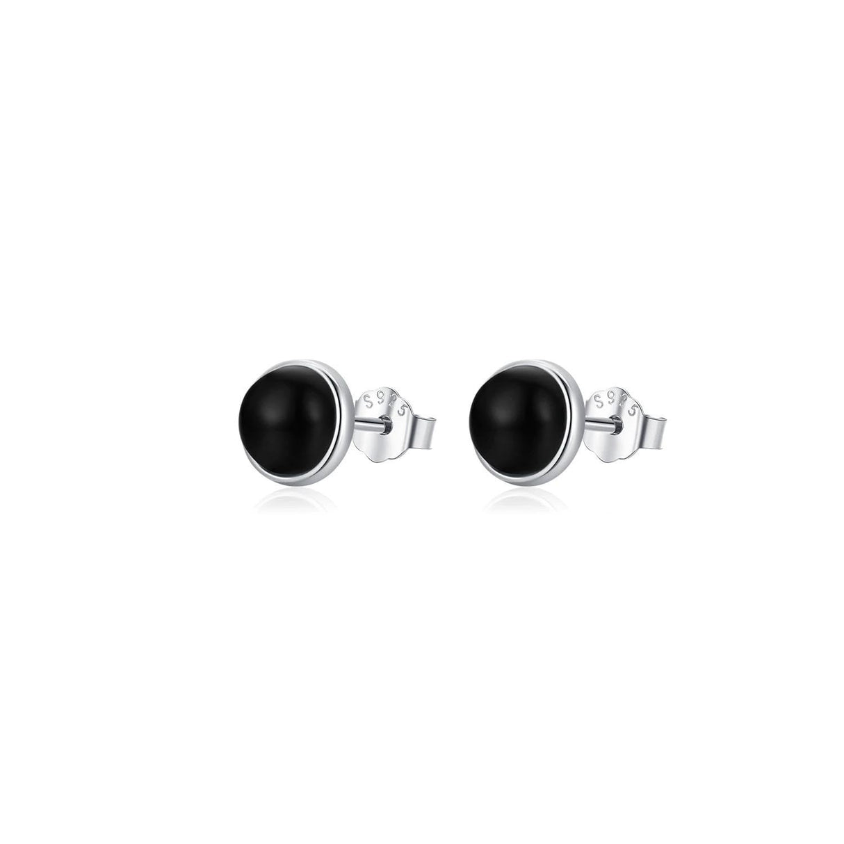 TRIPLE K&S Stud Earrings Black 925 Sterling Silver 1x set with Onyx Flat 5mm Gemstones, for Women and Girls Gift Christmas Valentine's Moonstone Implant Quality Earrings 5mm