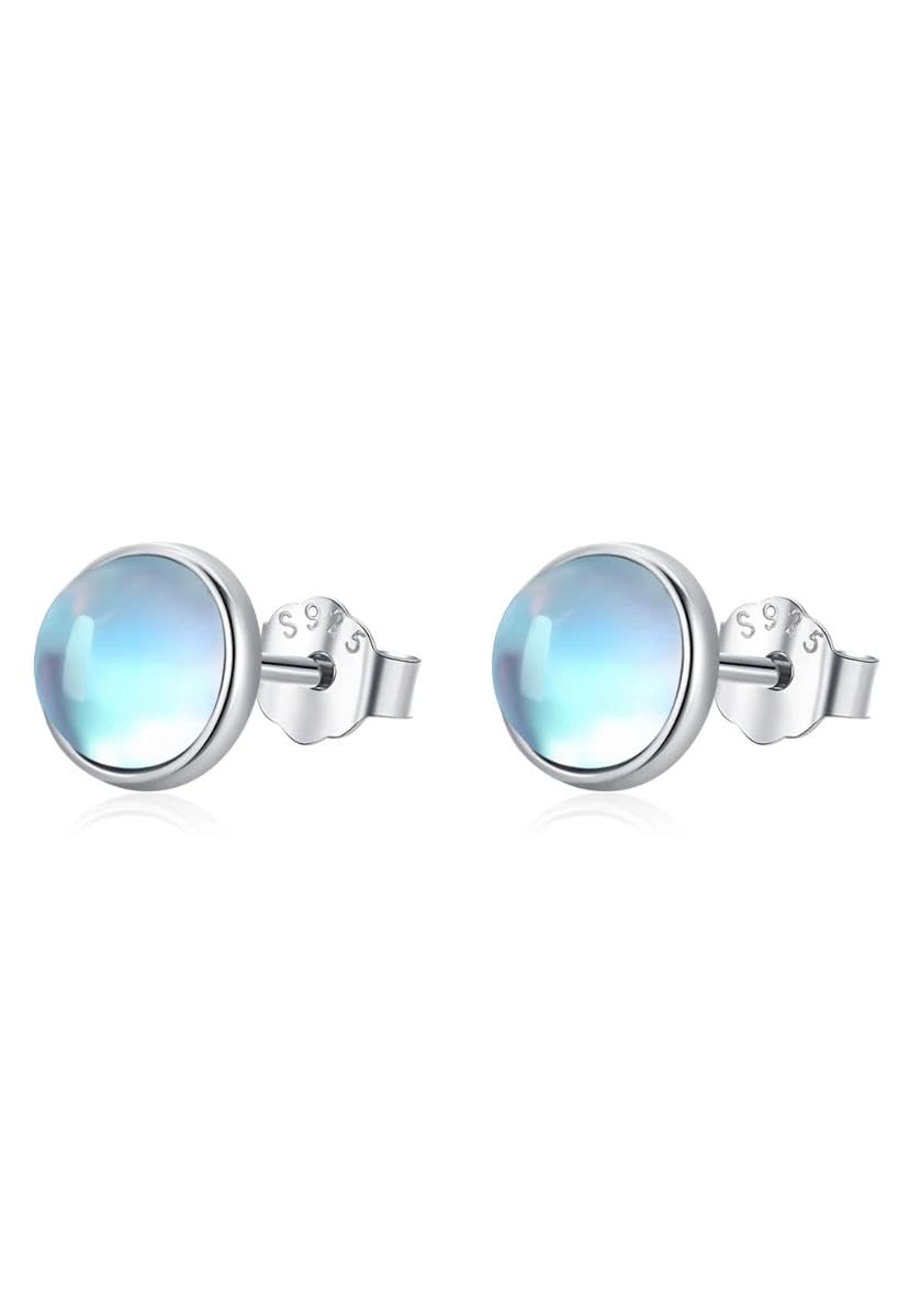 TRIPLE K&S 925 Sterling Silver 1x set of stud earrings with blue fisheye gemstones, for women and girls Gift Christmas Valentine's Moonstone Implant Quality Earrings