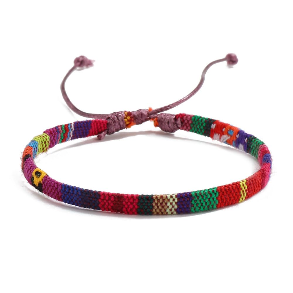 Triple k&s Boho Surfer Bracelet Men & Women - Handmade Beach Festival Accessories - Aztec Band Ethnic Style - Men Women Beaded Bracelet - 100% Waterproof (Purple & Multicolor Stripes)