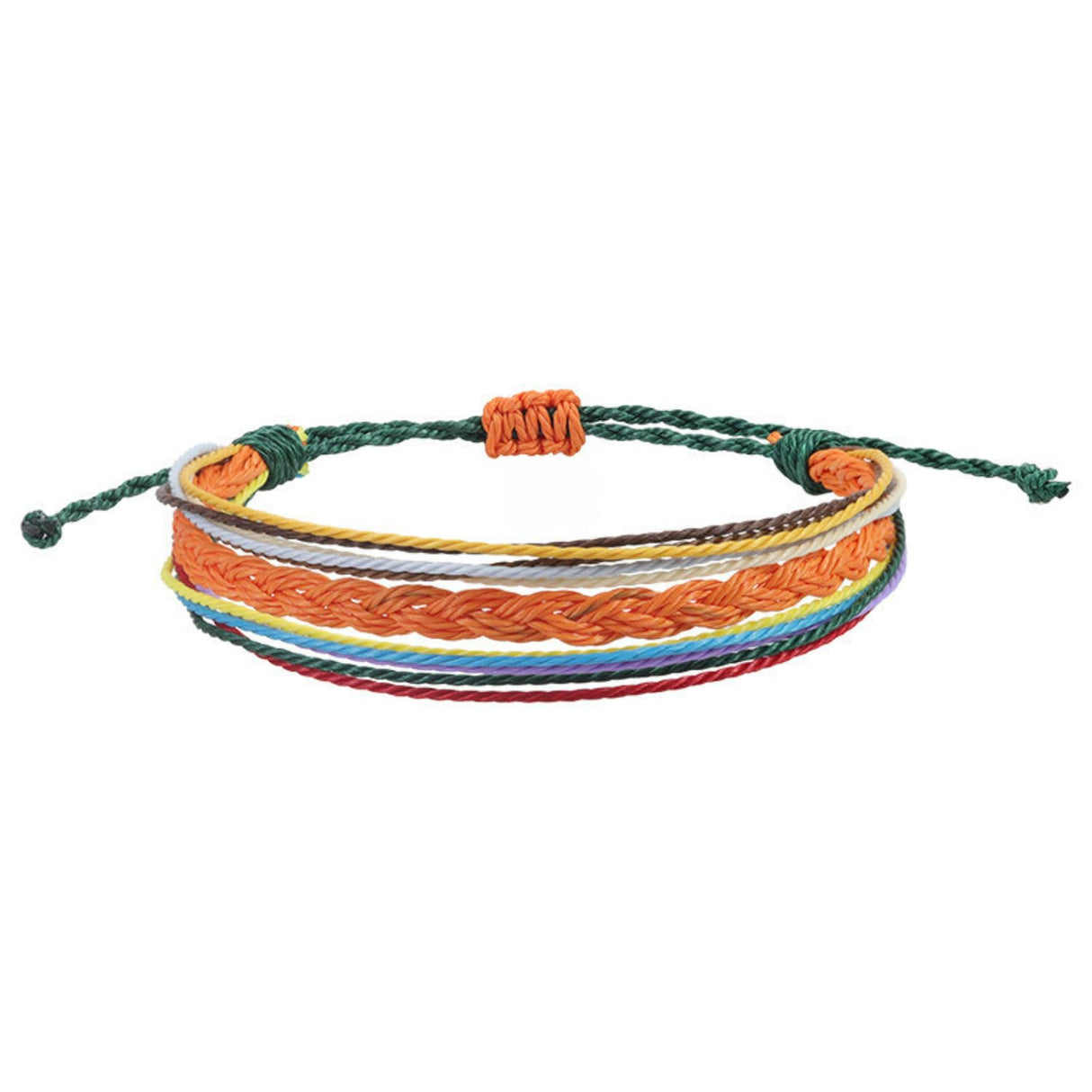 Triplek&s Women's Braided Lucky Charm Bracelet Adjustable Yoga Braided Rope Friendship Jewelry (Orange with Rainbow Accents)