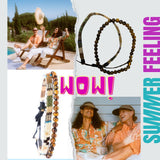 Perlen 2er Set Surfer-Armband Herren & Damen • 100% Wasserfest & Handmade • Perlen-Armband Boho Stoff-Armband • Hippie Sommer Strand-Schmuck • Freundschaftsarmbänder für Ihn & Sie (Safari & Tigerauge)