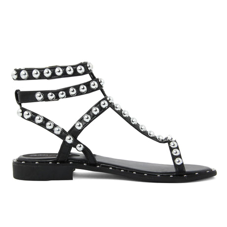 Women's sandals Spring/Summer sandals Ankle strap sandals Synthetic upper with studs Synthetic lining Rubber sole Comfortable sandals Durable sandals Statement sandals Edgy style