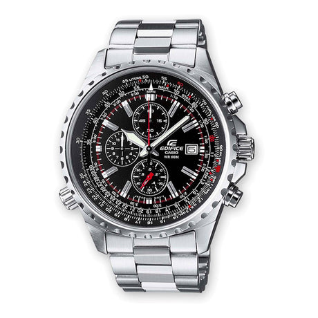 Casio Edifice Chronograph Stainless Steel Case & Bracelet Silver Grey Finish 45mm Case Size Quartz Movement Chronograph Functionality Date Display Sapphire Crystal (Optional - If featured) Water Resistant (Optional - If featured) Blue Dial Casual Style Sophisticated Design Original Packaging