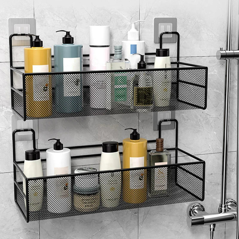 Wall-mount Bathroom Shelf Shower Shampoo Rack Toilet Accessories Kitchen Free Punch Condiment Storage Basket Bathroom Organizer