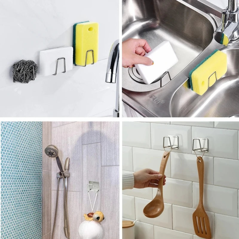 1-10PCS Kitchen Sponges Holder Stainless Steel Sink Sponges Drain Self Adhesive Storage Holder Wall Hooks Kitchen Tool Wholesale