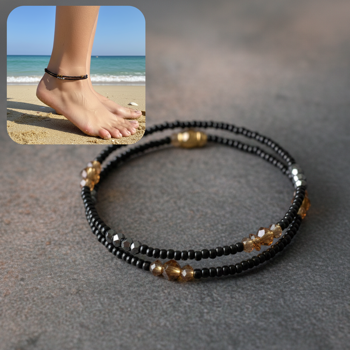 Triple k&s Neue Fußkettchen Damen Set Fußband Fußkette Strand Boho Ethno Hippie Fußschmuck