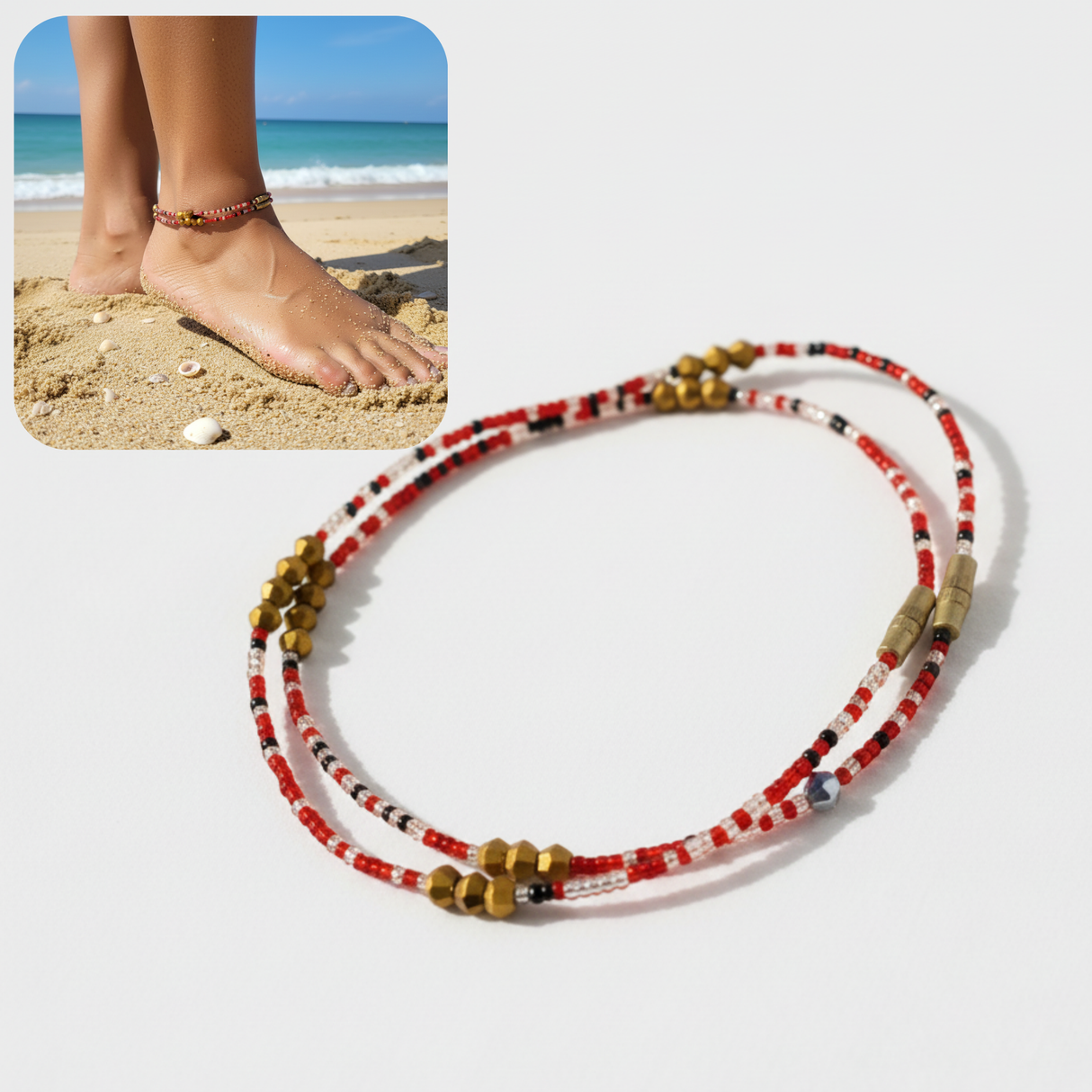 Triple k&s Neue Fußkettchen Damen Set Fußband Fußkette Strand Boho Ethno Hippie Fußschmuck