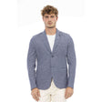 Men's blazer Italian-made blazer 3-pocket blazer Long-sleeve blazer Solid color blazer Cotton-linen-polyester blend blazer Textured blazer Breathable blazer Comfortable blazer Visible logo blazer