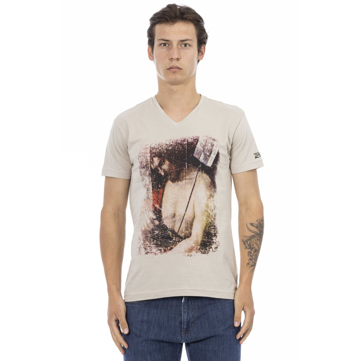 Trussardi Men's Spring/Summer Round Neck T-Shirt Men's Spring/Summer Round Neck T-Shirt Trussardi Men's T-Shirt Men's Cotton-Blend T-Shirt Soft Cotton-Viscose T-Shirt Trussardi Logo Print Tee Italian Designer Men's T-Shirt