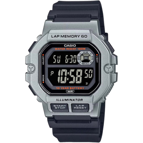 Casio Men's Digital Sport Watch Bold Digital Display with Casio Logo 45mm Case Size (Commanding Presence) Lightweight Plastic Case & Strap Quartz Movement Easy to Read Display Additional Features (Optional: List features like Time, Date, Alarm, Stopwatch, Countdown Timer, Backlight, World Time) 10 ATM Water Resistant Durable & Reliable Sporty Style Original Packaging
