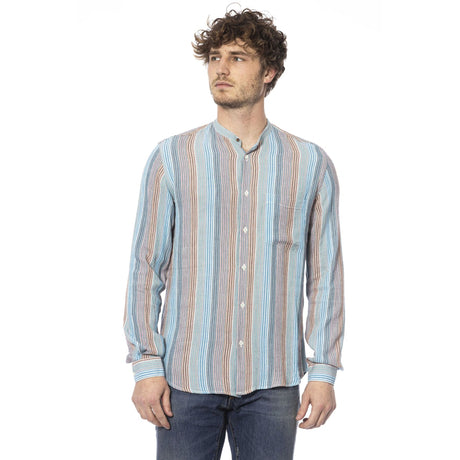 Men's shirt Italian-made shirt Long-sleeve shirt Button-up shirt Striped shirt Viscose-linen blend Soft shirt Breathable shirt Comfortable shirt Regular fit shirt Visible logo shirt