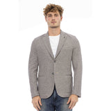 Men's blazer Italian-made blazer 3-pocket blazer Long-sleeve blazer Solid color blazer Cotton-linen-polyester blend blazer Textured blazer Breathable blazer Comfortable blazer Visible logo blazer