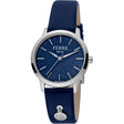 Ferrè Milano Lady watch Women's watch Quartz watch Analog watch Stainless steel watch Silver watch Blue dial watch Leather strap watch Swiss-made movement Fashion watch Sophisticated watch Classic watch Modern flair Cohesive color scheme Monochromatic look Understated luxury