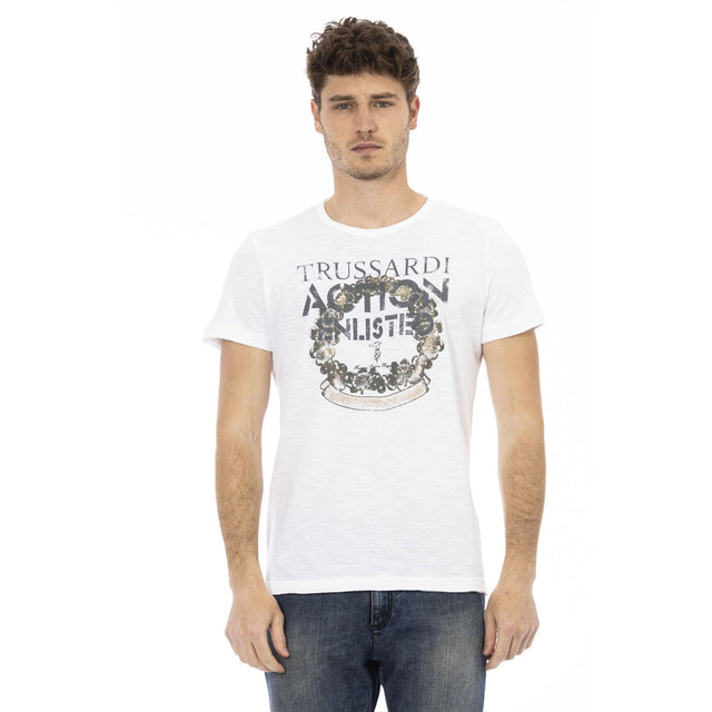 Trussardi Men's Spring/Summer Round Neck T-Shirt Men's Spring/Summer Round Neck T-Shirt Trussardi Men's T-Shirt Men's Cotton-Blend T-Shirt Soft Cotton-Viscose T-Shirt Trussardi Logo Print Tee Italian Designer Men's T-Shirt