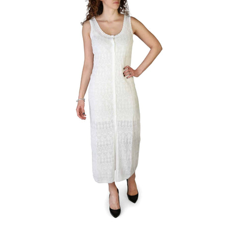 Pepe Jeans dress Spring/Summer collection Sleeveless dress Round neckline Linen blend (85% polyester, 15% linen) Viscose lining (100% viscose) Solid color Button fastening Visible logo Easy care Lined