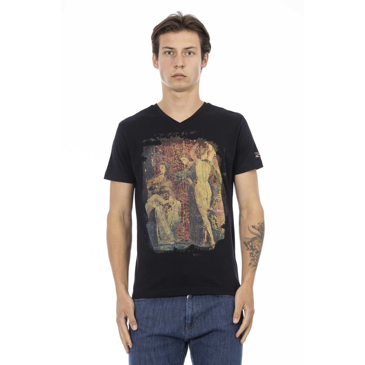 Trussardi Men's Spring/Summer Round Neck T-Shirt Men's Spring/Summer Round Neck T-Shirt Trussardi Men's T-Shirt Men's Cotton-Blend T-Shirt Soft Cotton-Viscose T-Shirt Trussardi Logo Print Tee Italian Designer Men's T-Shirt