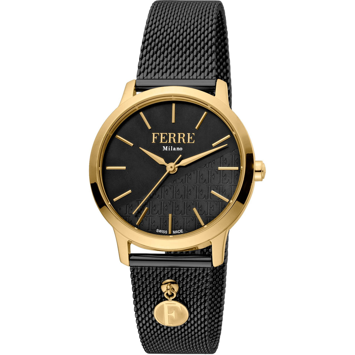 Ferrè Milano Lady watch Women's watch Quartz watch Analog watch Stainless steel watch Yellow gold watch Black dial watch Black bracelet watch Swiss-made movement Fashion watch Sophisticated watch Classic watch Modern watch Bold watch