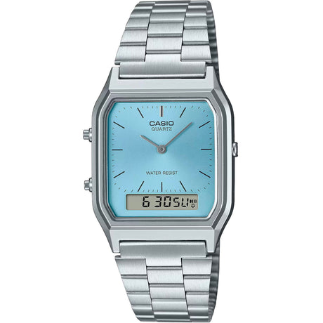 Casio watch Unisex watch Classic watch Analog digital watch Digital watch Plastic case Stainless steel strap Quartz watch Water resistant watch 28mm watch Deployment clasp