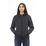 Bomber jacket, women's jacket, fall winter, 100% nylon, zip-up bomber, solid color, long sleeves, fixed hood, pockets, logo, lightweight jacket, water-repellent jacket, wind-resistant jacket