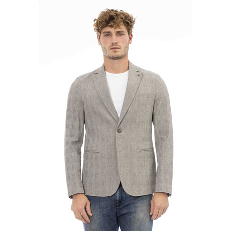 Men's blazer Italian-made blazer Long-sleeve blazer Button-up blazer Solid color blazer Cotton-linen-polyester blend Breathable blazer Textured blazer Comfortable blazer