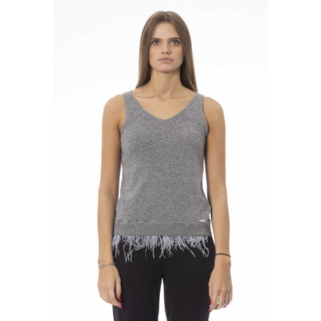 Women's tank top Italian-made tank top Spring/Summer collection V-neck tank top Fringe tank top Wool blend tank top Soft tank top Breathable tank top Visible logo