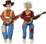 Halloween Animierte Banjo-Skelette, Lustige Animierte Duell-Banjo-Skelette, Halloween-Glühender Schädel Gitarren Harz Ornament, Mehrsprachiges Banjo-Skelett-Duo, 2023 Neueste Horror-Nachtgeschenke