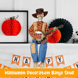 Halloween Animierte Banjo-Skelette, Lustige Banjo-Skelett-Statue, Halloween Herbst Innendekor Halloween Deko Totenkopf Deko, 40X10X4.5Cm.