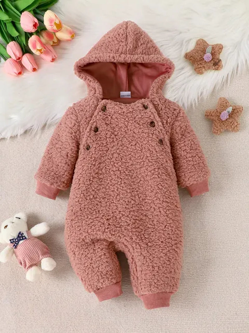Autumn and Winter Baby Warm Windproof Outdoor Solid Color Plush Hoodie Long Sleeve Pant