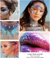 Body Glitter Gel 50Ml, Mermaid Sequins Chunky Glitter Liquid Kit, Long-Lasting Glitter Powder for Festival Masquerade Birthday Makeup#White