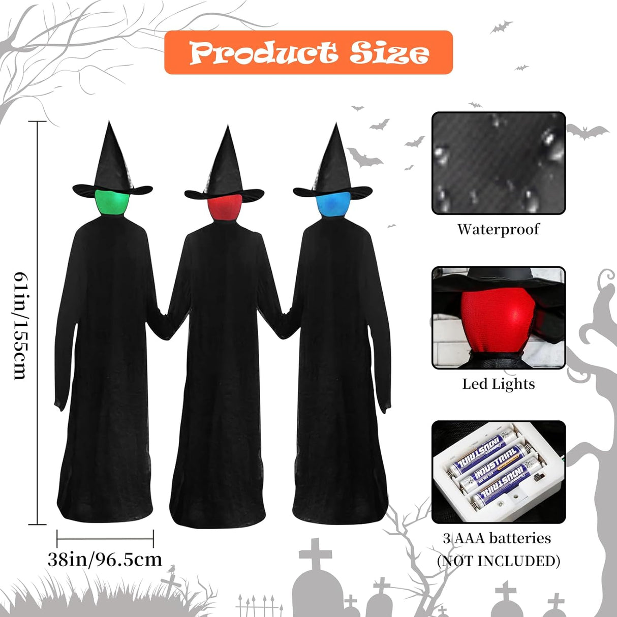 5 Ft Light up Witch Stakes Halloween Yard Decorations, Large Lighted Witch Sound Activated Halloween Props for Scary Halloween Yard, Patio, Haunted House Decorations Outside