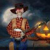 Halloween Animierte Banjo-Skelette, Lustige Animierte Duell-Banjo-Skelette, Halloween-Glühender Schädel Gitarren Harz Ornament, Mehrsprachiges Banjo-Skelett-Duo, 2023 Neueste Horror-Nachtgeschenke