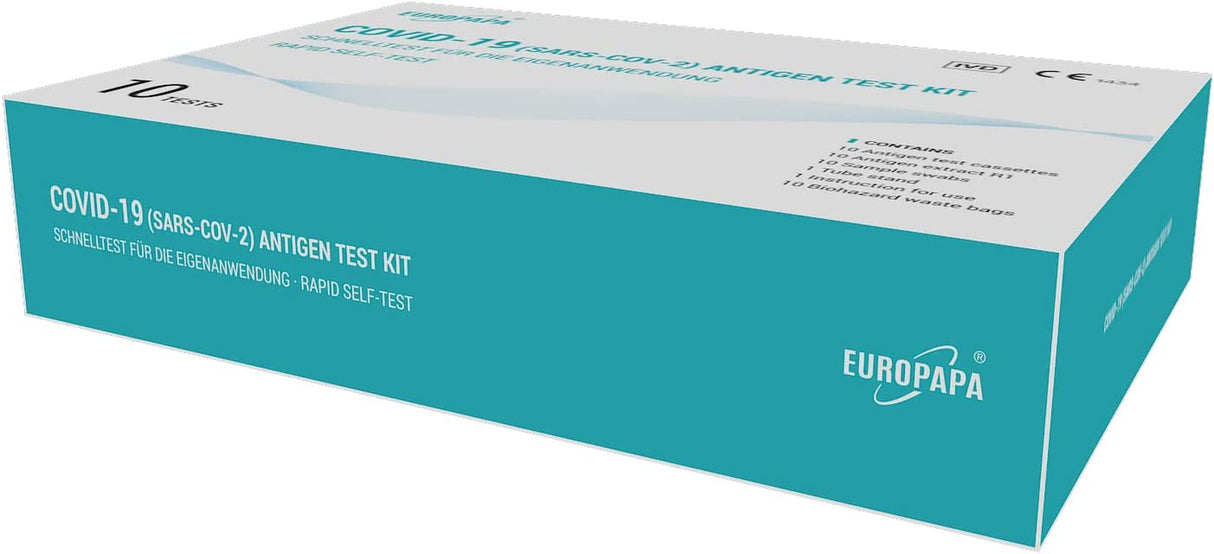 EUROPAPA® 10X Corona Laientest Selbsttest Covid-19 Antigentest Auf Sars-Cov-2 Schnelltest Zur Eigenanwendung Testkassete Probentupfer Antigenextrakt Einzelverpackt