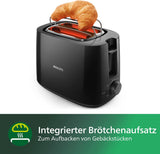 Philips Toaster – 2 Toastschlitze, 8 Stufen, Brötchenaufsatz, Auftaufunktion, Liftfunktion, Abschaltautomatik, Schwarz (HD2581/90)