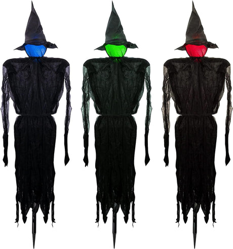 Halloween Decorations, 6 FT Set of 3 Light up Halloween Witch with Stakes, Witch Decorations for Outdoor Garden Yard Lawn Haunted House Decor