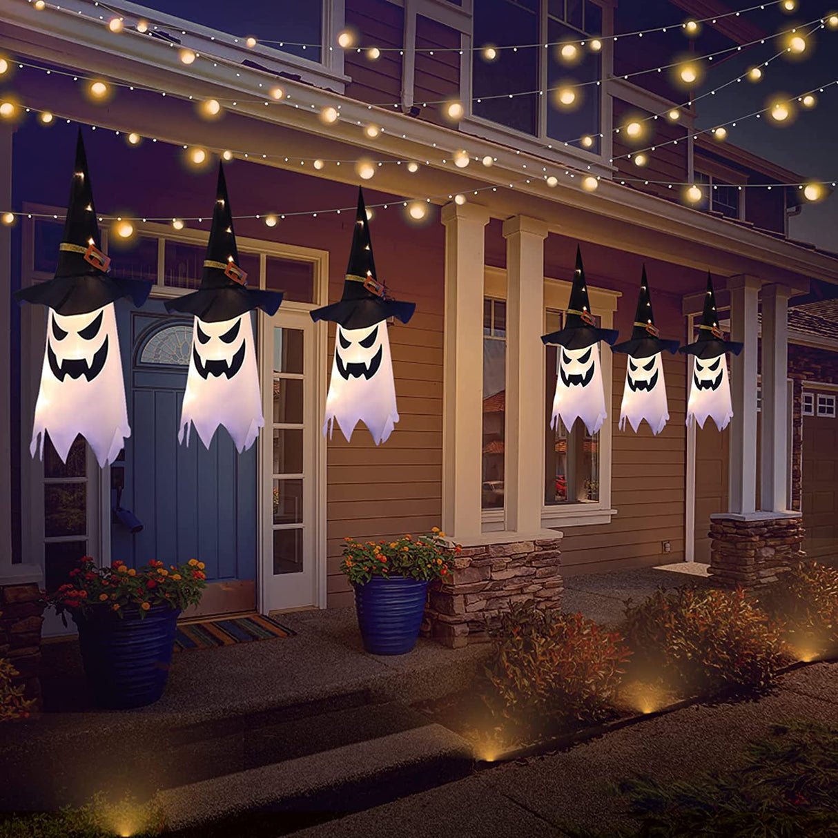 Halloween Decorations Outdoor Decor Hanging Lighted Glowing Ghost Witch Hat Halloween Decorations Indoor outside Ornaments Clearance Halloween Party Lights String for Yard Tree Garden(3Pcs)
