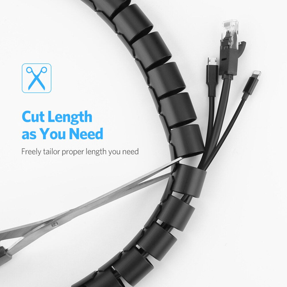 2M 16/10Mm Flexible Spiral Cable Wire Protector Cable Organizer Computer Cord Protective Tube Clip Organizer Management Tools