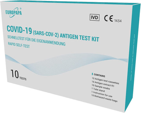 EUROPAPA® 10X Corona Laientest Selbsttest Covid-19 Antigentest Auf Sars-Cov-2 Schnelltest Zur Eigenanwendung Testkassete Probentupfer Antigenextrakt Einzelverpackt