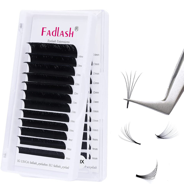 Fadlash Selbstfächernde Wimpern Easy Fan Lashes 0.07 8-14Mm Gemischte Länge Volumen Wimpern Fanning Eye Lashes Volumenverlängerung Wimpernverlängerung(0.07Mm-D-8-14)